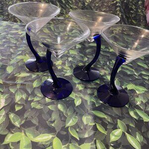 Vintage martini glasses curved cobalt blue